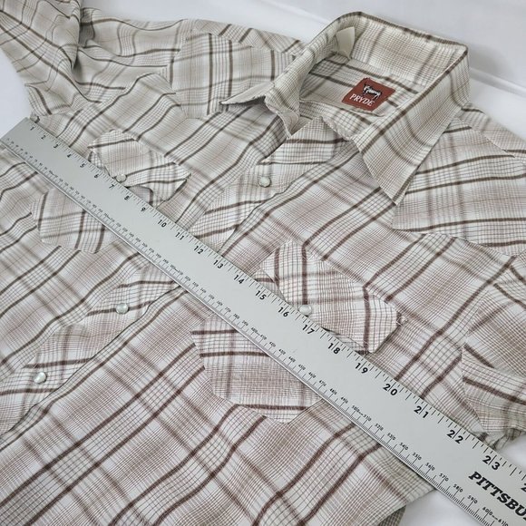 VTG Pryde Western Pearl Snap Brown Beige Plaid Shirt Mens LG? *See Measurements - Picture 6 of 10